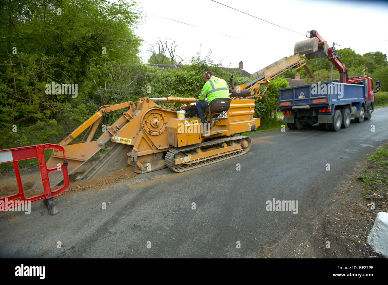 Water main trench dug by trenching machine in Hampshire England Stock