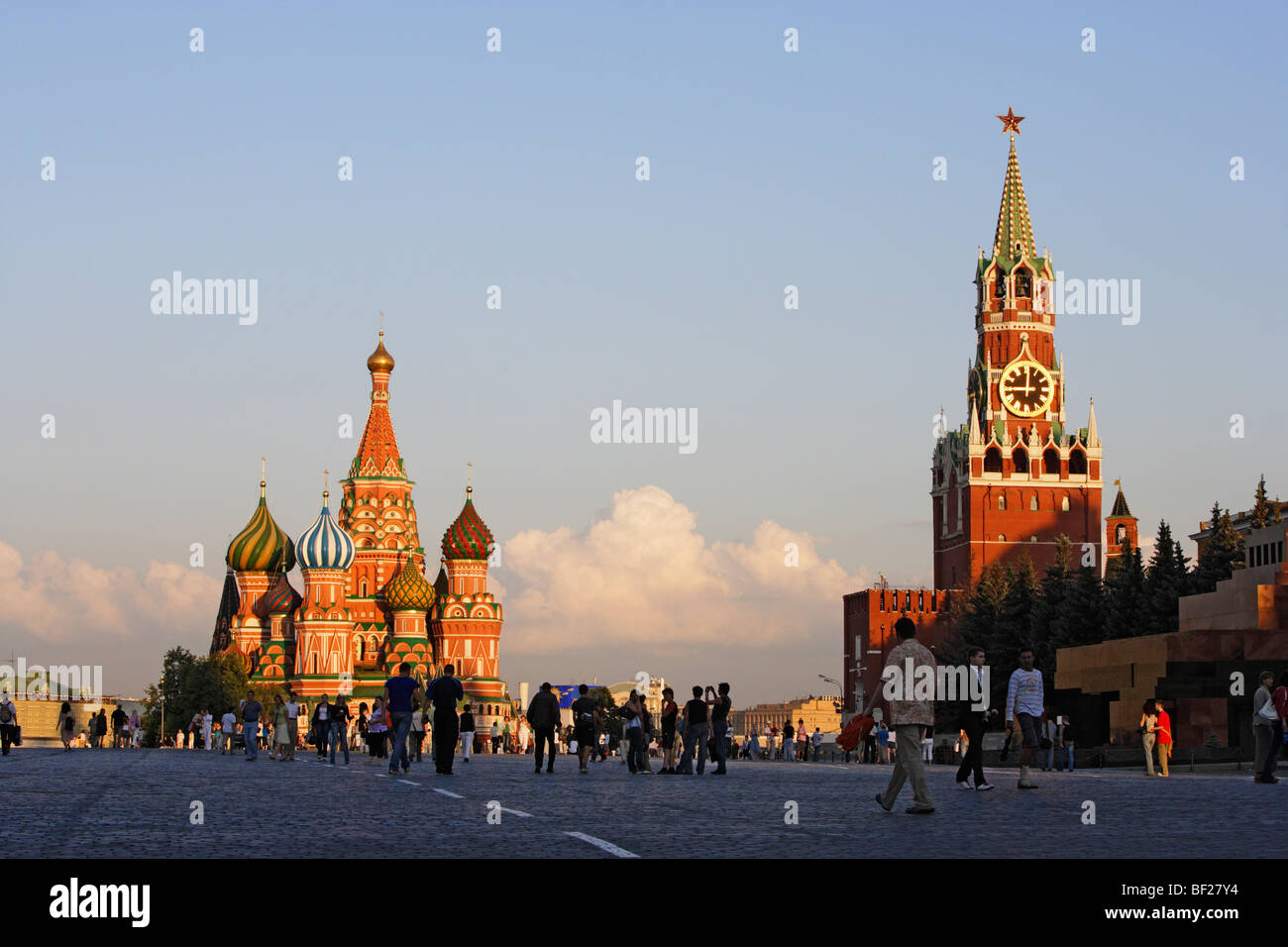 Red Square, Basilius Cathedral and the Saviour tower, Spasskaya Tower, Moscow, Russia Stock Photo