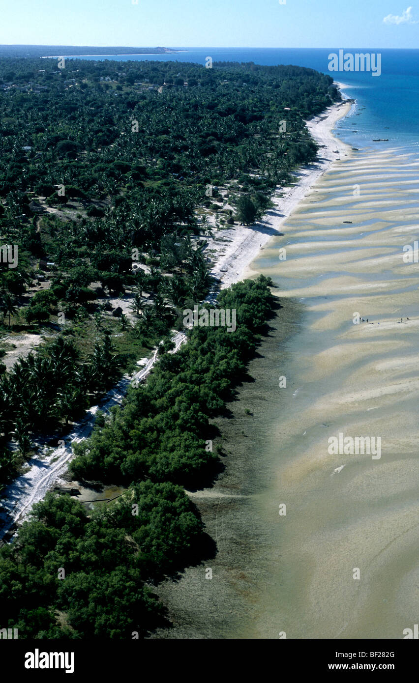 An aerial view of the southern Mozambique coastline near Inhambane, in Inhambane province, southern Africa Stock Photo