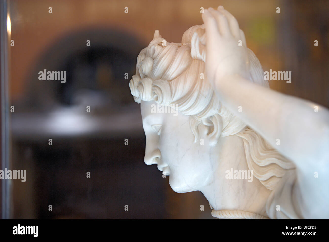 View at statue and reflection of a facade, Via dei Coronari, antique stores, Rome, Italy, Europe Stock Photo