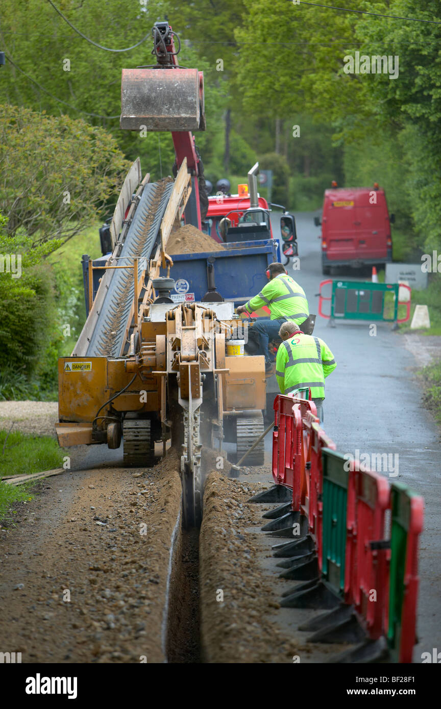 Water main trench dug by trenching machine in Hampshire England Stock