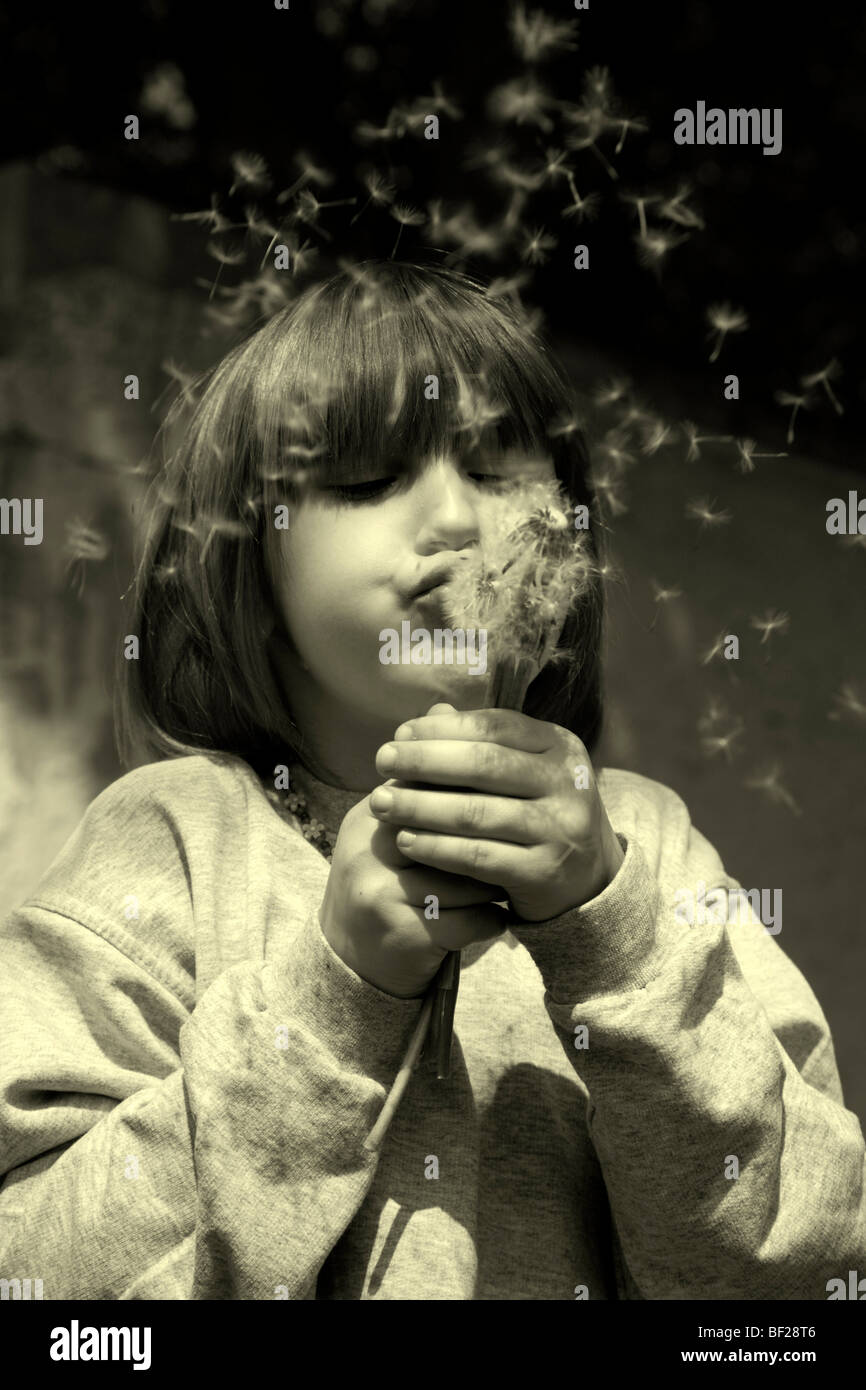 little girl and dandelion - portrait Stock Photo