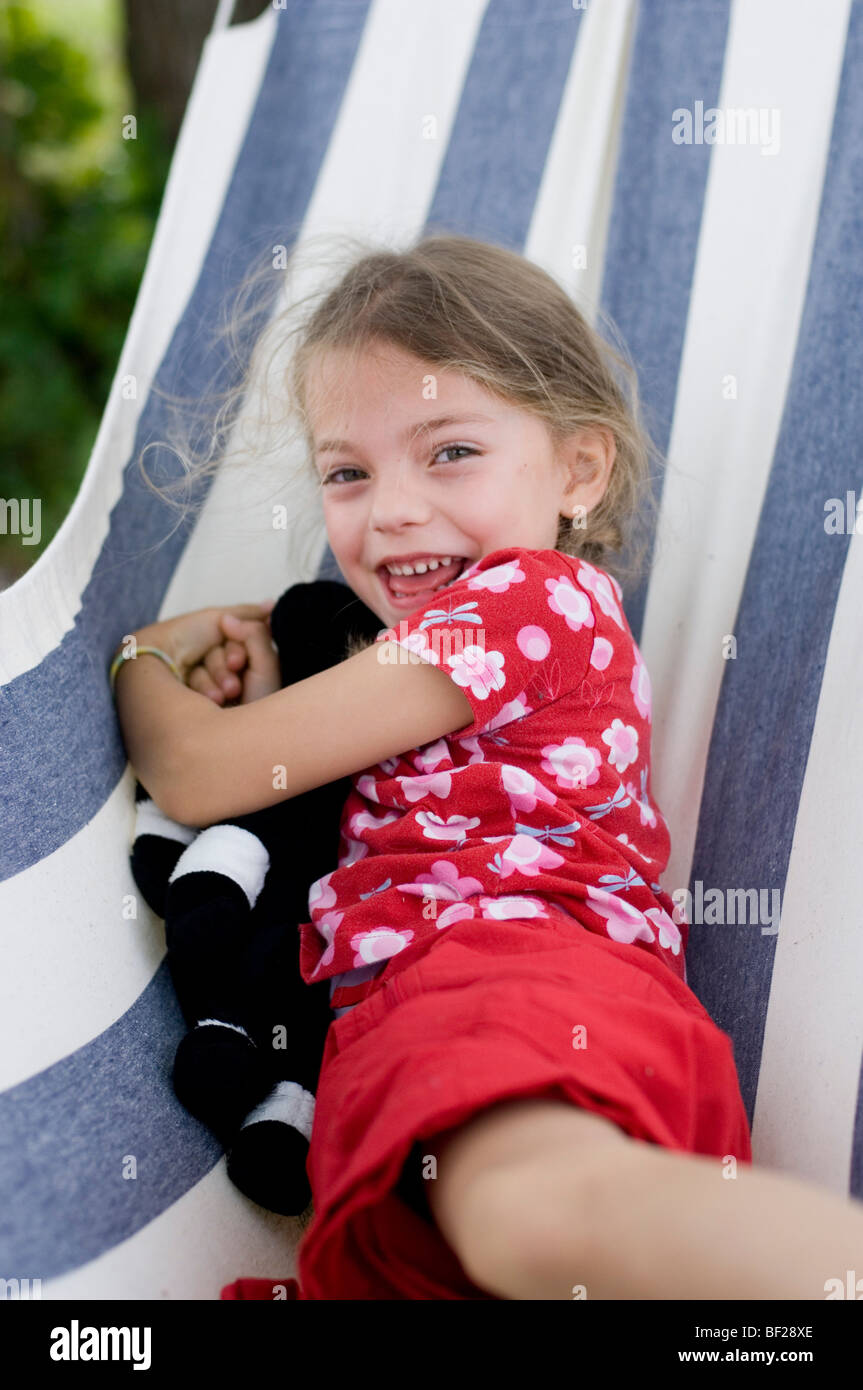 Girl, 4-5 years, in a hammock Stock Photo