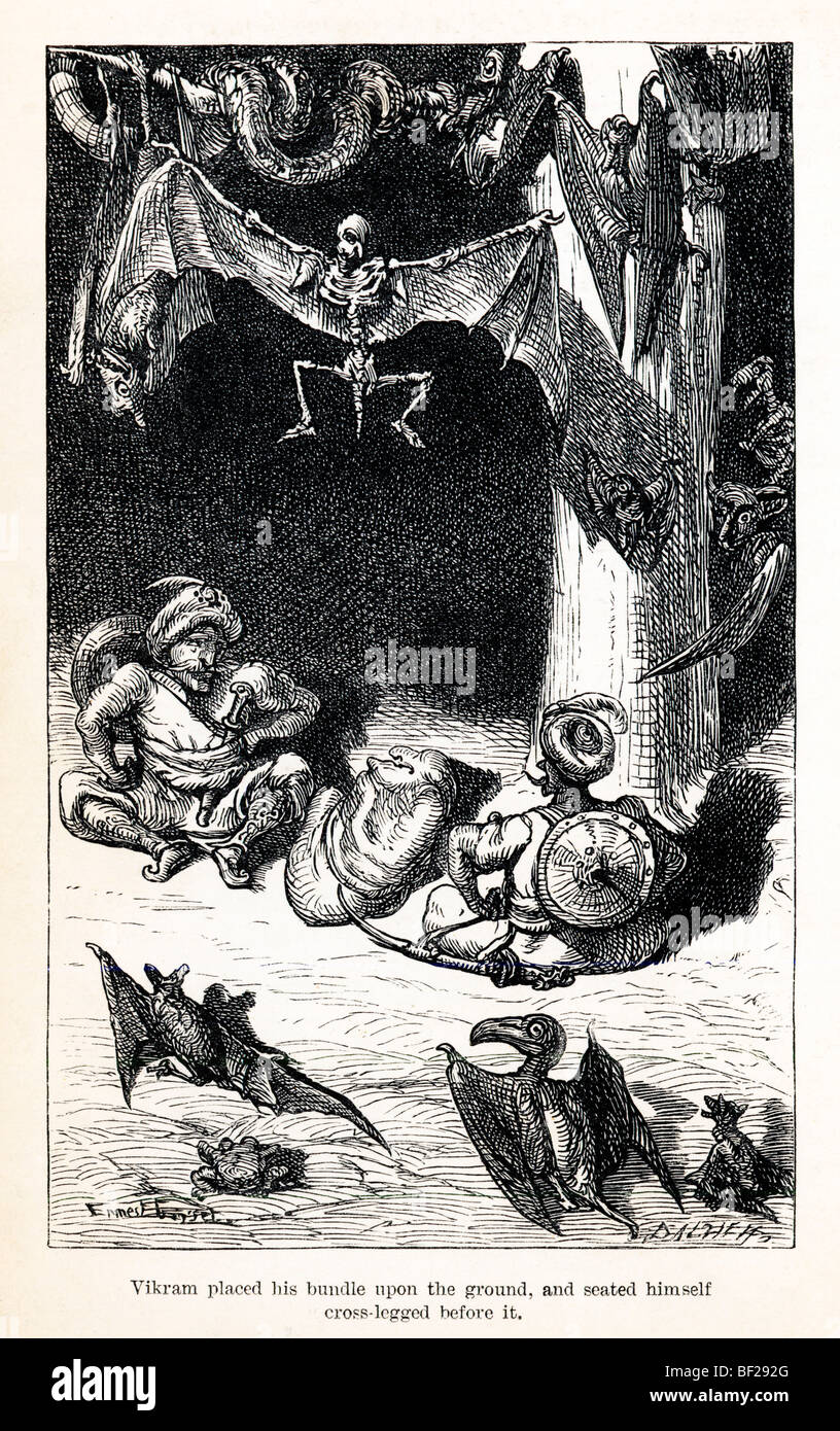 Vikram Placed His Bundle On The Ground, from Vikram and the Vampire, 1870, or Tales of Hindu Devilry, by Sir Richard Burton Stock Photo