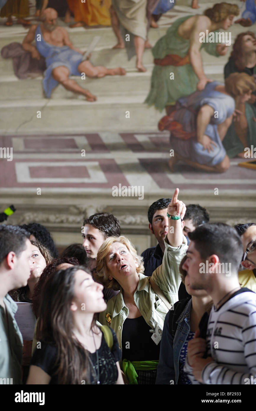 Tourists visiting Stanza della Segnatura, Stanze di Raffaello, Vatican Museums, Vatican City, Rome, Italy Stock Photo