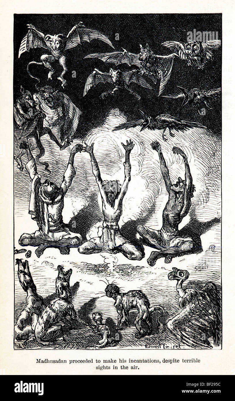 Madhusadan Made His Incantations, illustration from Vikram and the Vampire, 1870, Tales of Hindu Devilry, by Sir Richard Burton Stock Photo