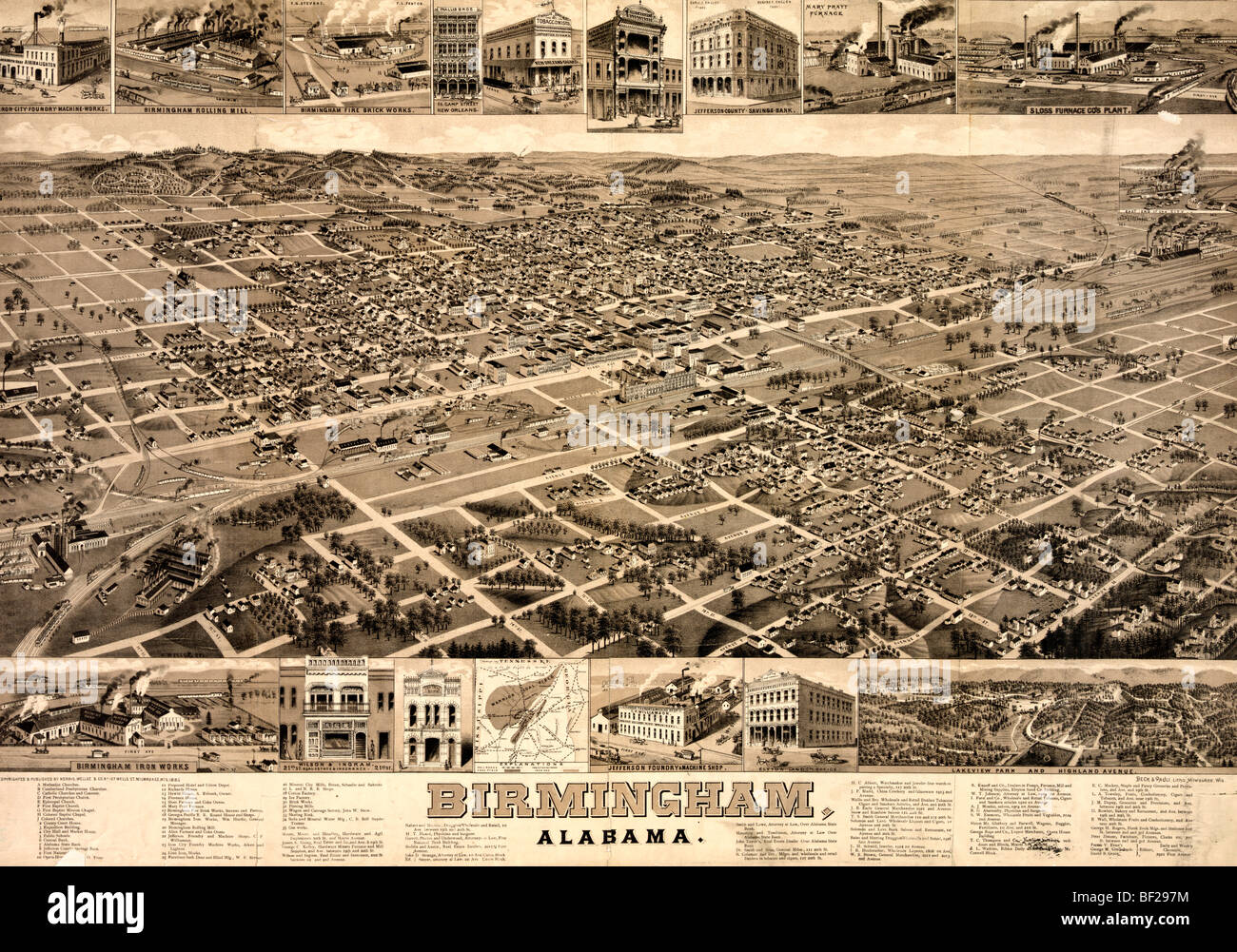 United states map 1800s hi res - Composite Of Birds Eye View Of Birmingham Alabama 1885 BF297M 