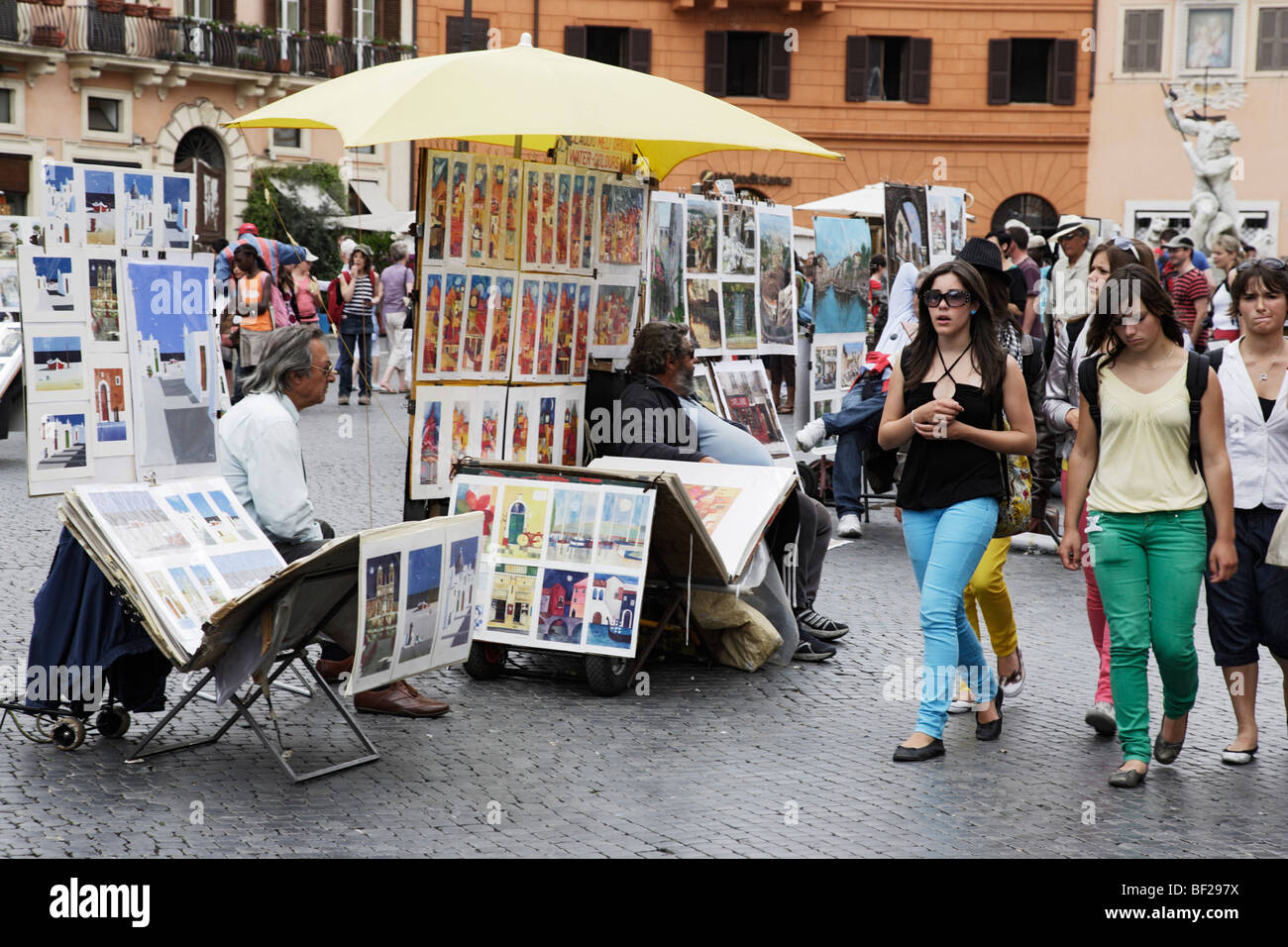 Art market at Piazza de Navona, Rome, Italy Stock Photo
