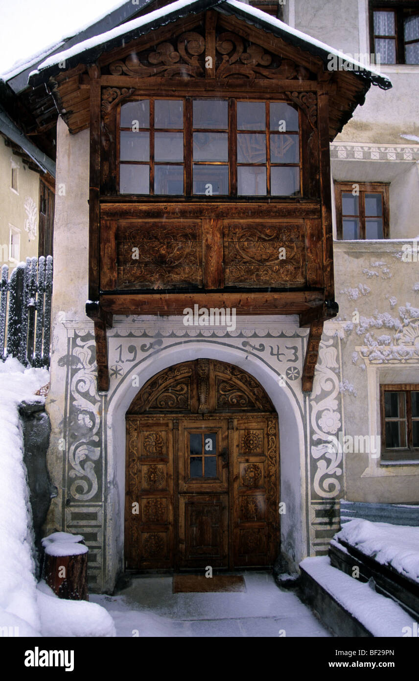 The village of Sent in Winter, Lower Engadine, Engadine, Switzerland ...