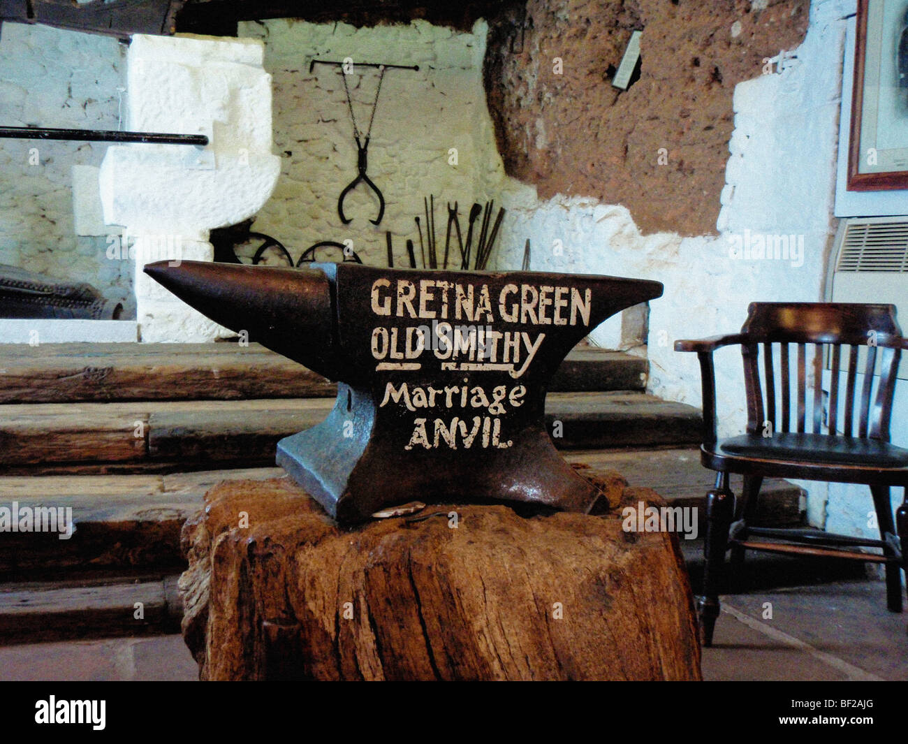 Gretna Green Old Smithy Marriage Anvil in the Marriage Room Stock Photo ...