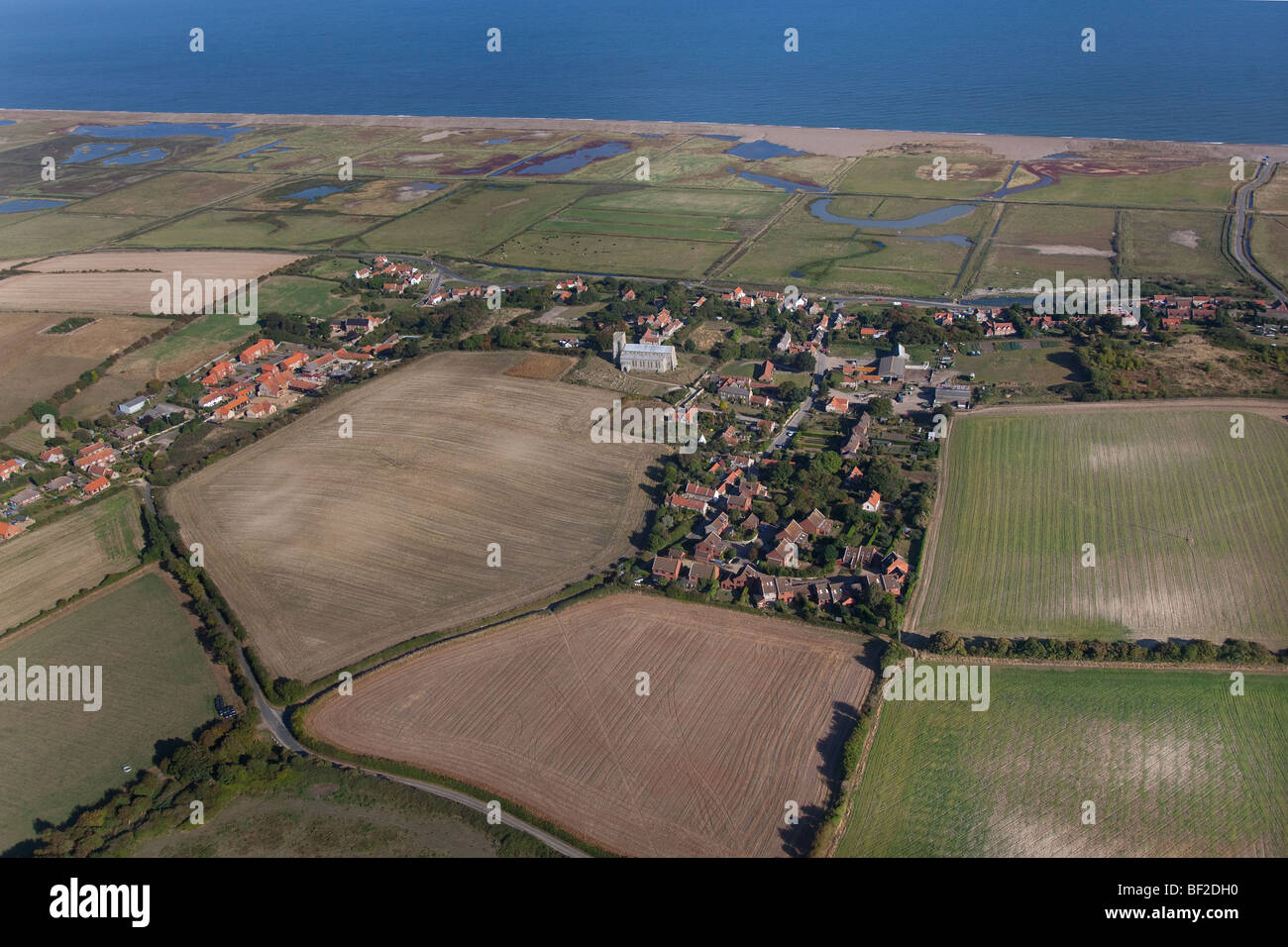 aerial view of Salthouse Village & Marshes Norfolk UK September Stock Photo