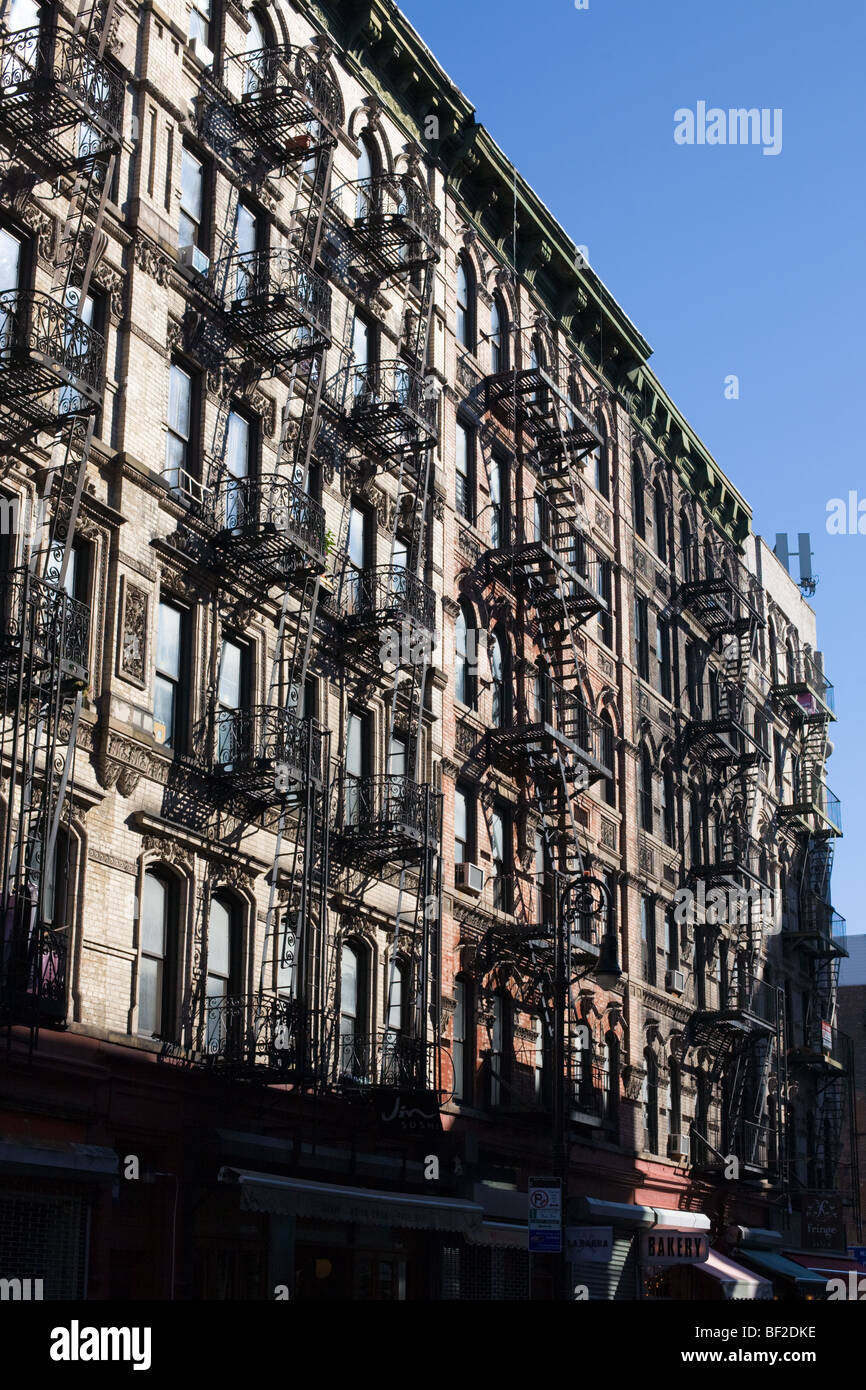 Fire escapes, former tenement buildings, lower east side, Manhattan, New York City Stock Photo