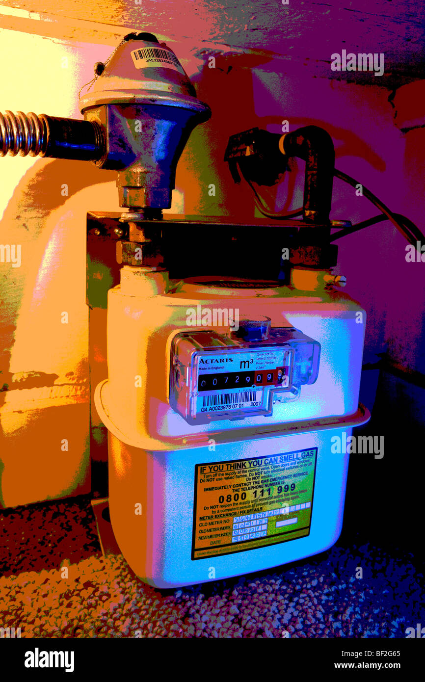 English domestic gas meter close up dial numbers reading measure house