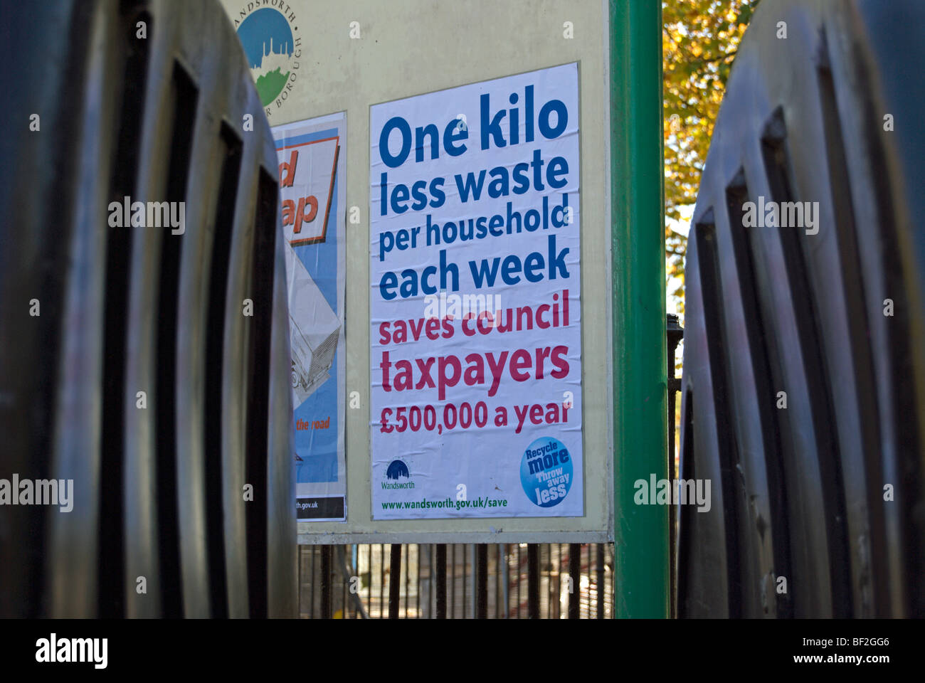 poster promoting household waste reduction placed by wandsworth council, london, england, seen