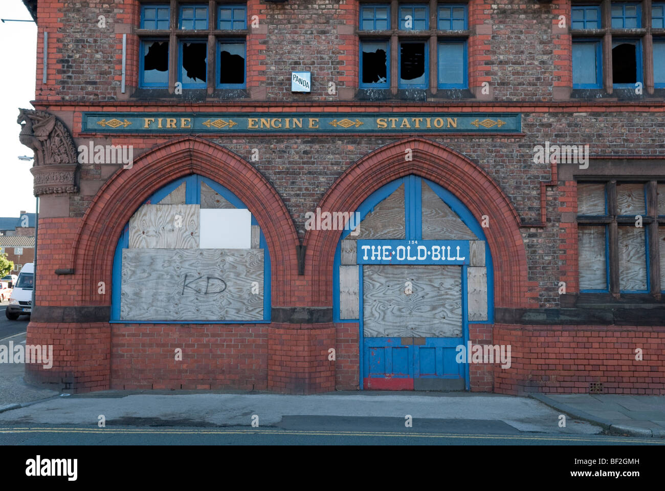 Old dis-used fire station in UK Stock Photo