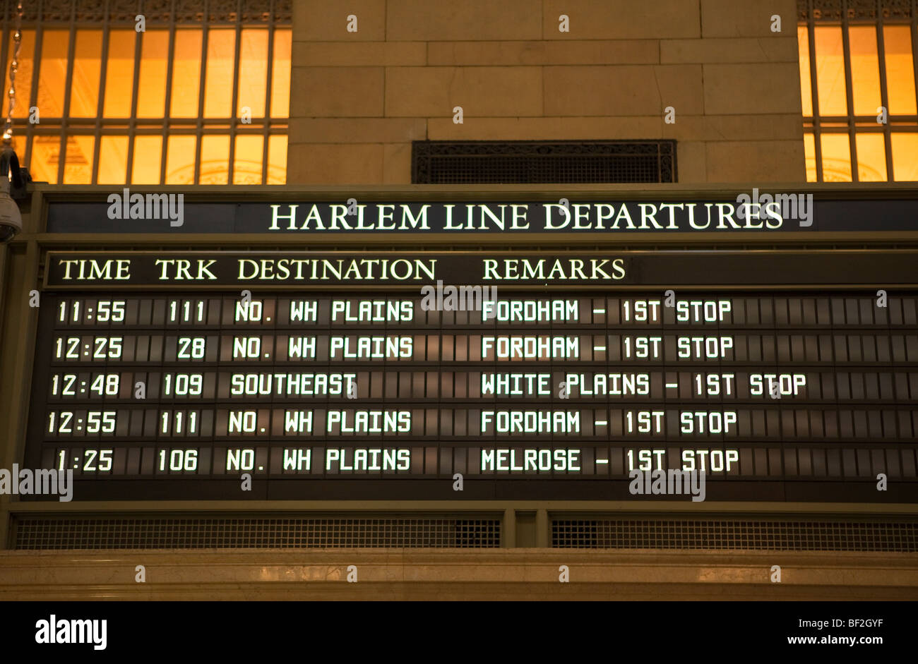 Train Departure Information, New York Stock Photo
