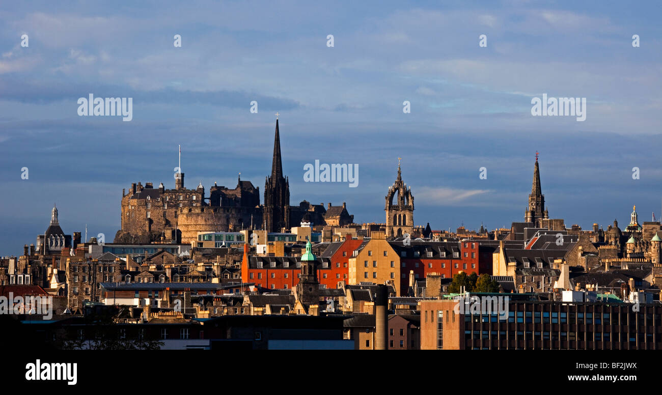 Edinburgh city skyline in autumn season with Edinburgh Castle in background, Scotland, UK, Europe Stock Photo