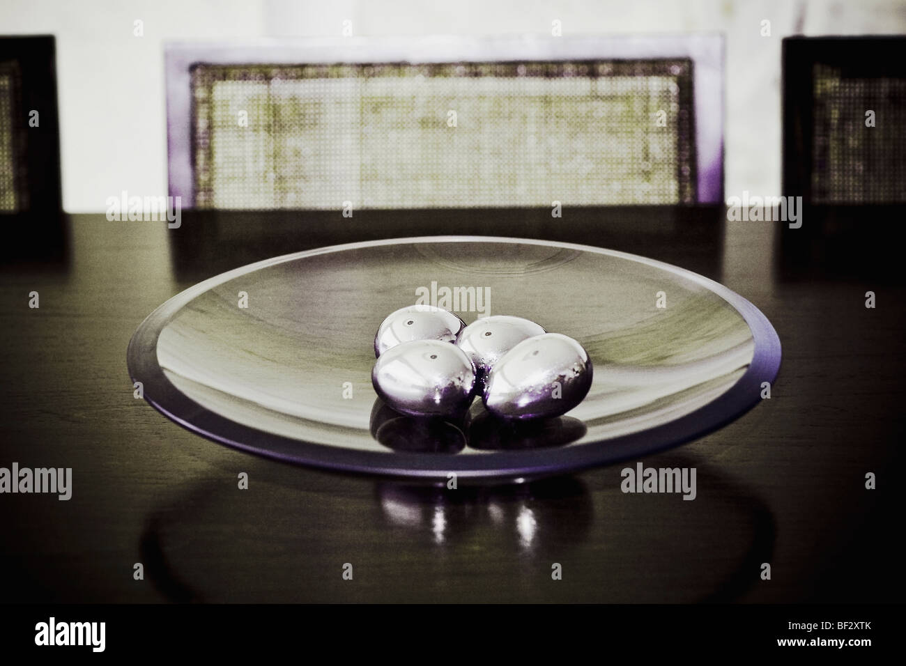 Decorative balls on a dining table Stock Photo Alamy