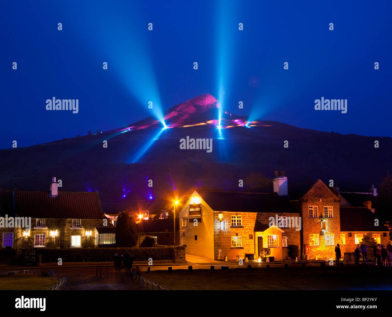 Odins Glow. The illumination of Roseberry Topping Octber 2009 Stock Photo