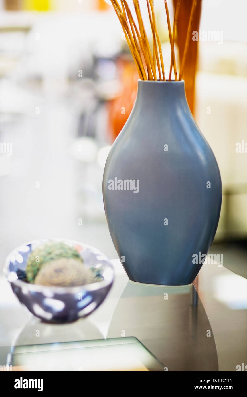 Decorative Urn And Decorative Balls On A Table Stock Photo