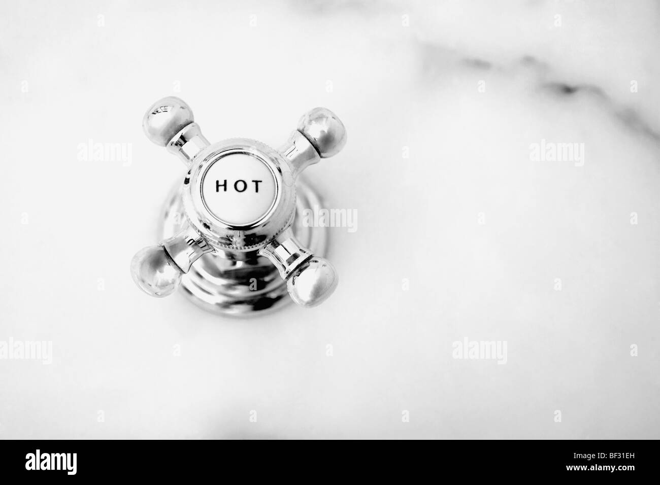 Closeup of a hot water shower knob Stock Photo Alamy
