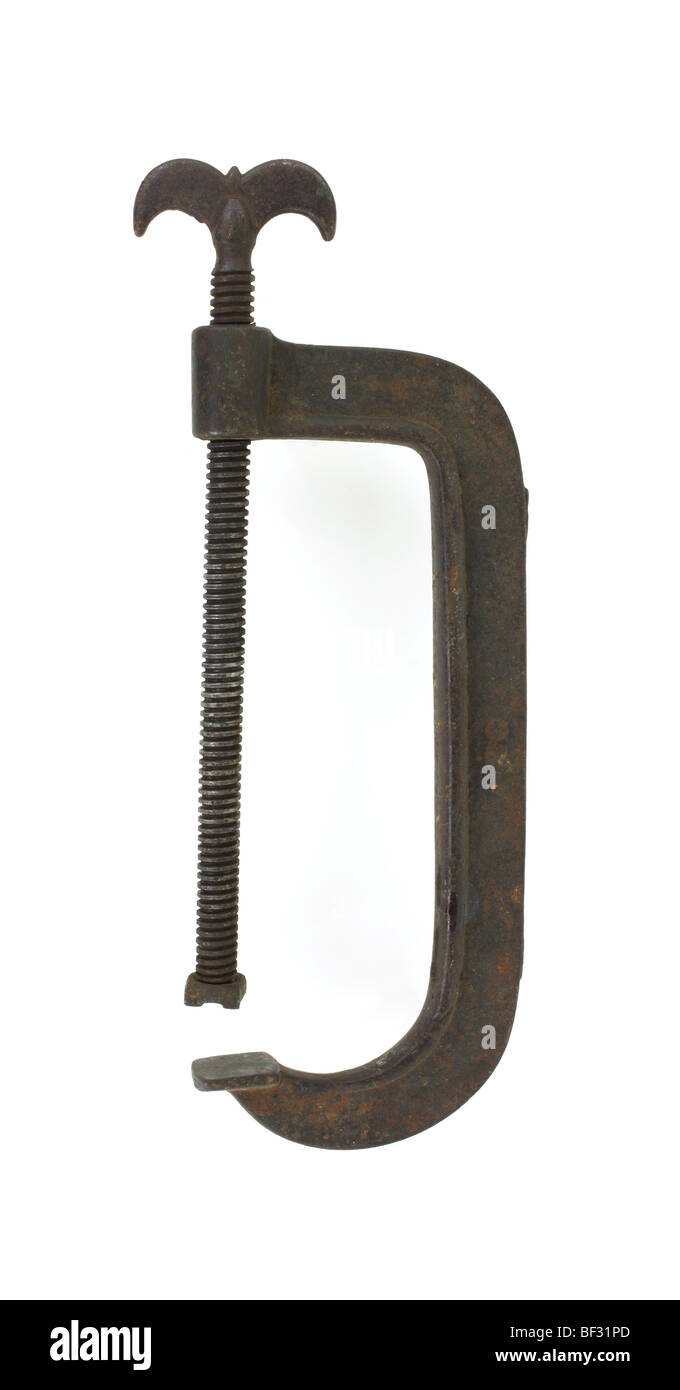 Large heavy duty old steel clamp Stock Photo Alamy