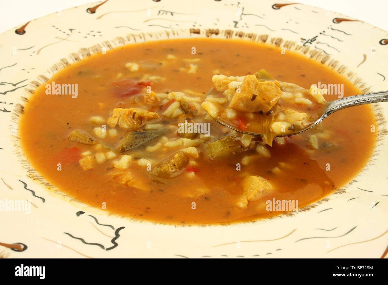 Close view of spicy chicken soup Stock Photo