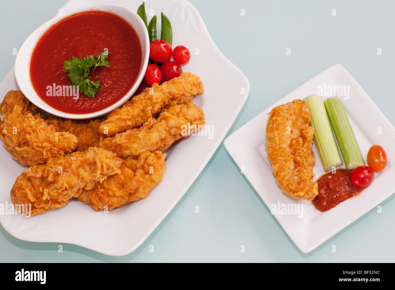 Batter fried chicken with ketchup Stock Photo Alamy