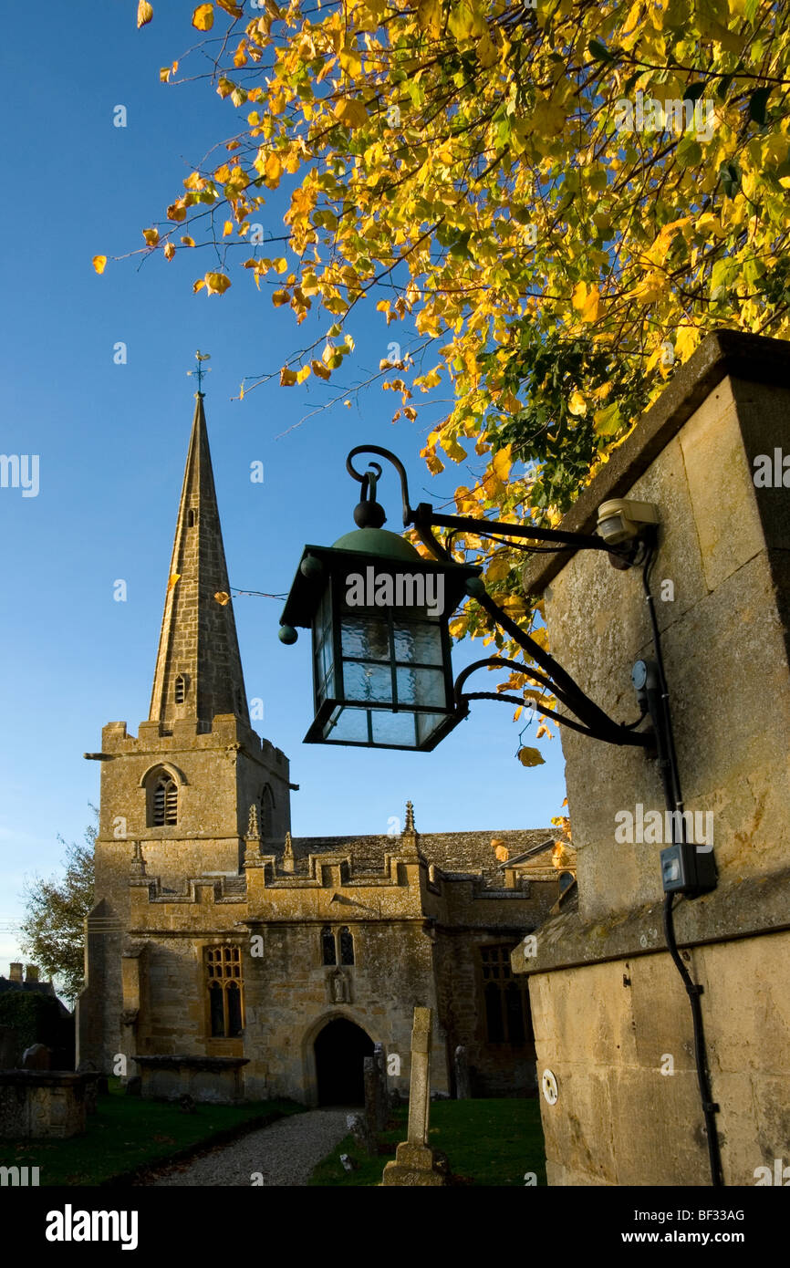 An autumn view of Saint Michael's Church in the Cotswold village of Stanton, Gloucestershire, England Stock Photo