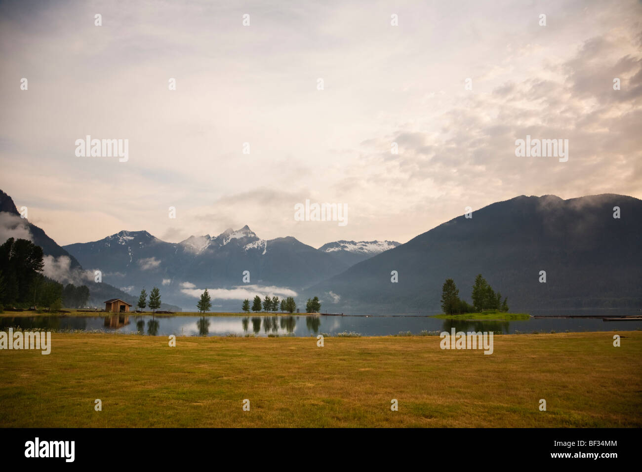 Ross Lake sits on the Canada-USA border. View from the Canadian side in ...
