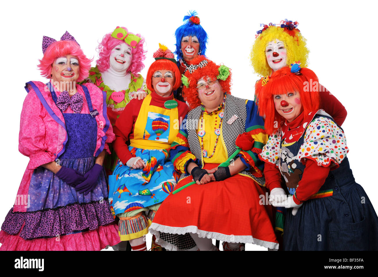 Group of clowns posing isolated over a white background Stock Photo Alamy