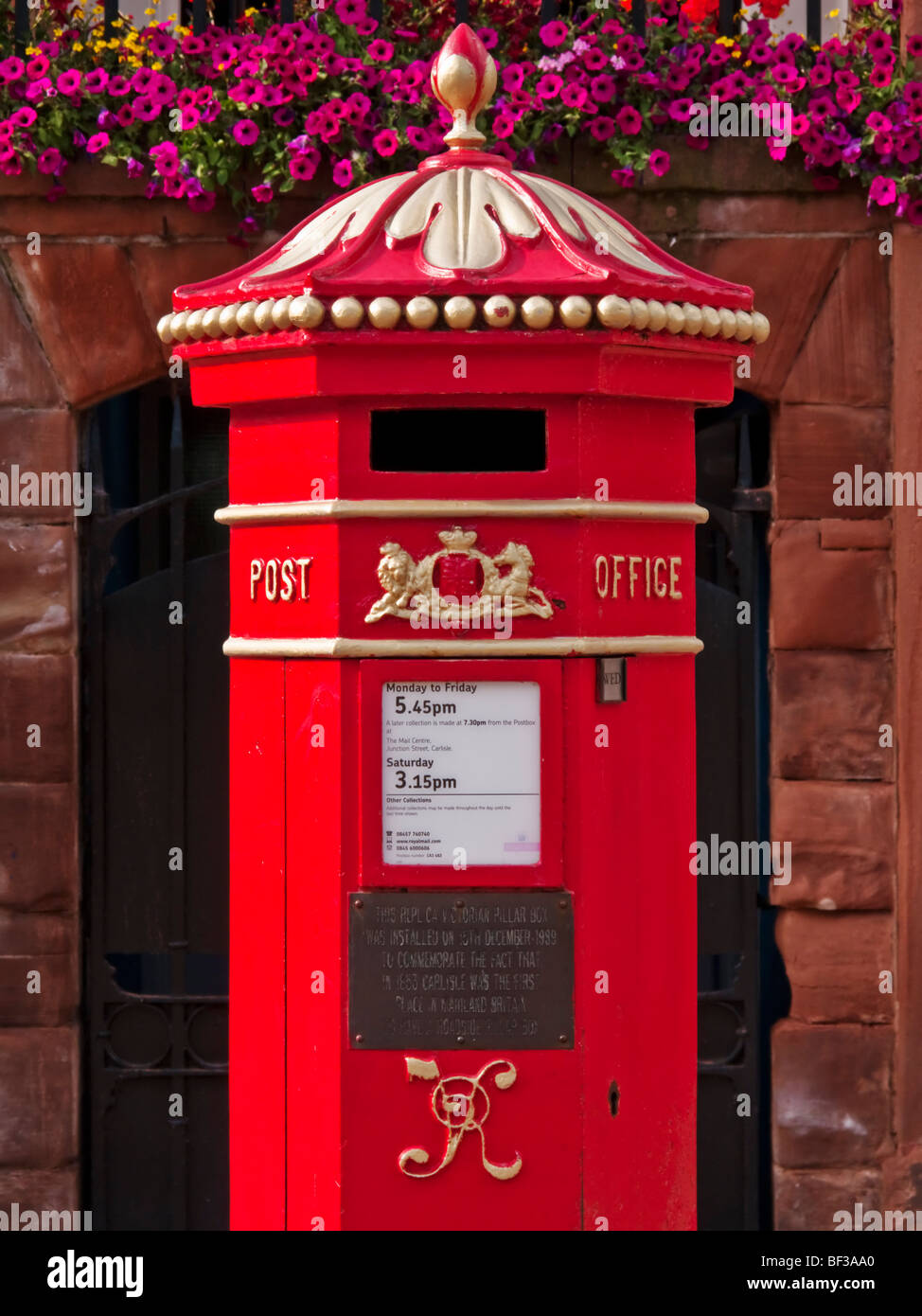 Replica Victorian post office postbox in the market square of Carlisle in Cumbria Stock Photo