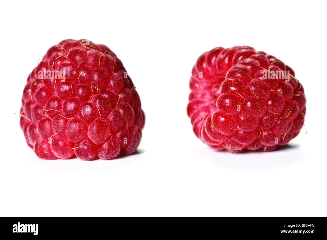 Raspberries isolated on white background, close-up Stock Photo