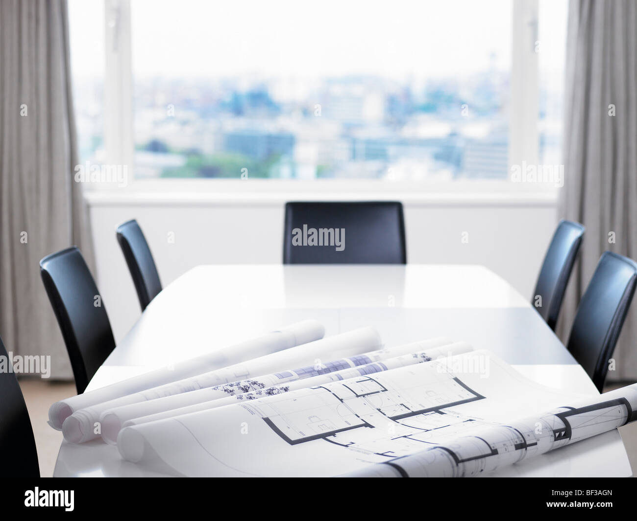 Blue prints on a table Stock Photo