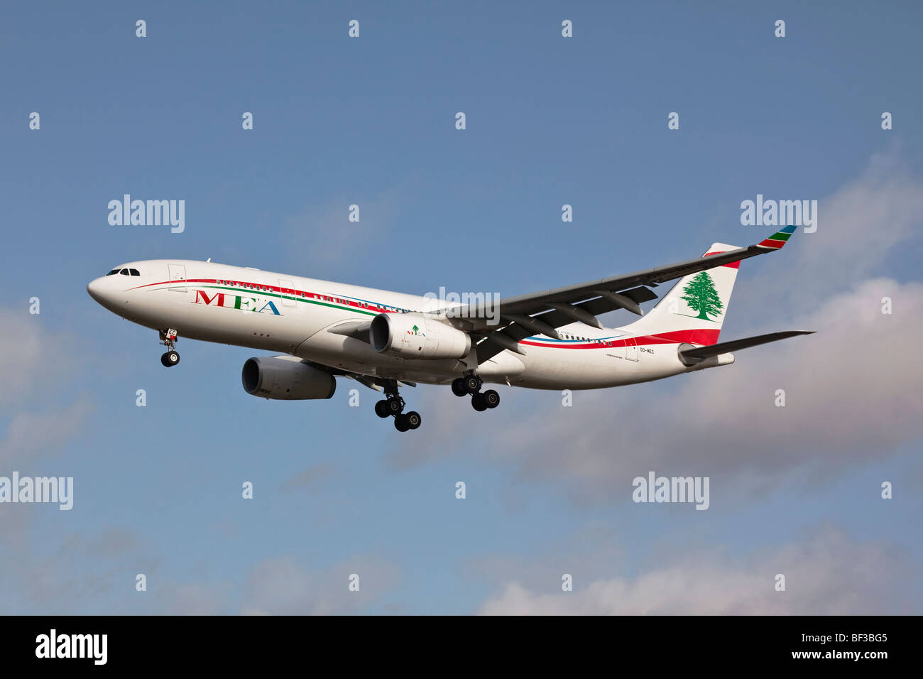 An Airbus A330 of the Lebanese national airline MEA, Middle East Airways on final approach Stock Photo