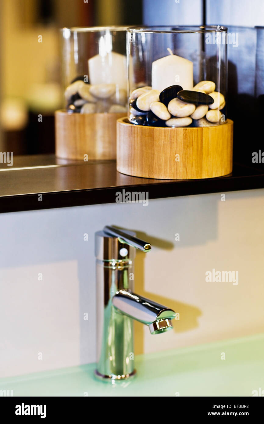 Candles on a bathroom sink Stock Photo Alamy