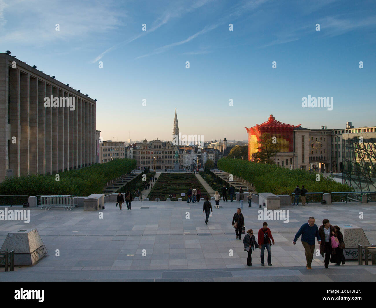 Kunstberg or Mont des Arts in Brussels, Belgium with the city centre in the background. This area is where all the museums are. Stock Photo