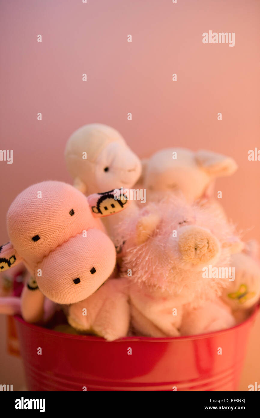 Close-up of toys in a container Stock Photo
