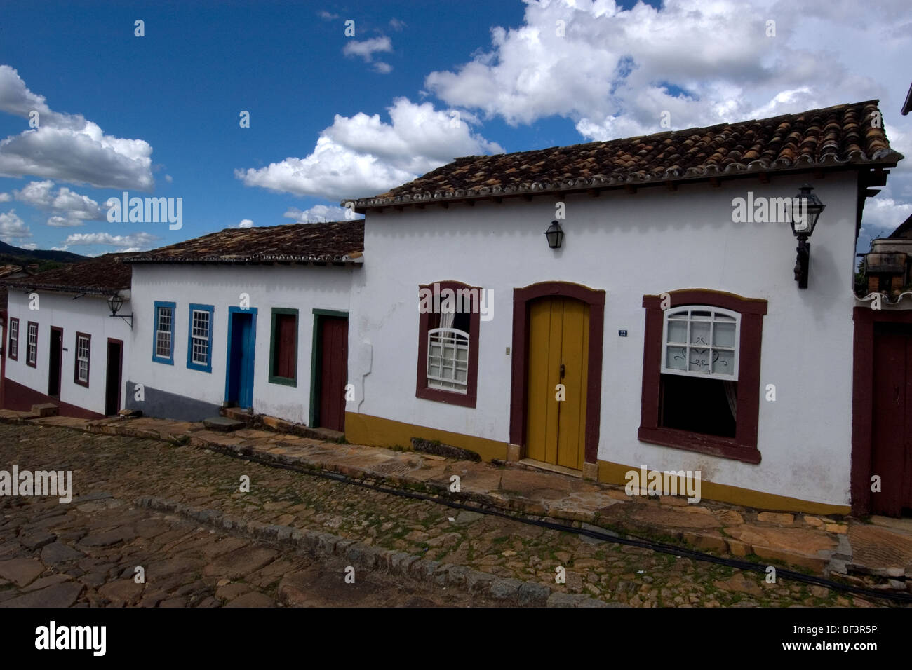 Camara street with historical colonial houses, Tiradentes, Minas Gerais, Brazil Stock Photo