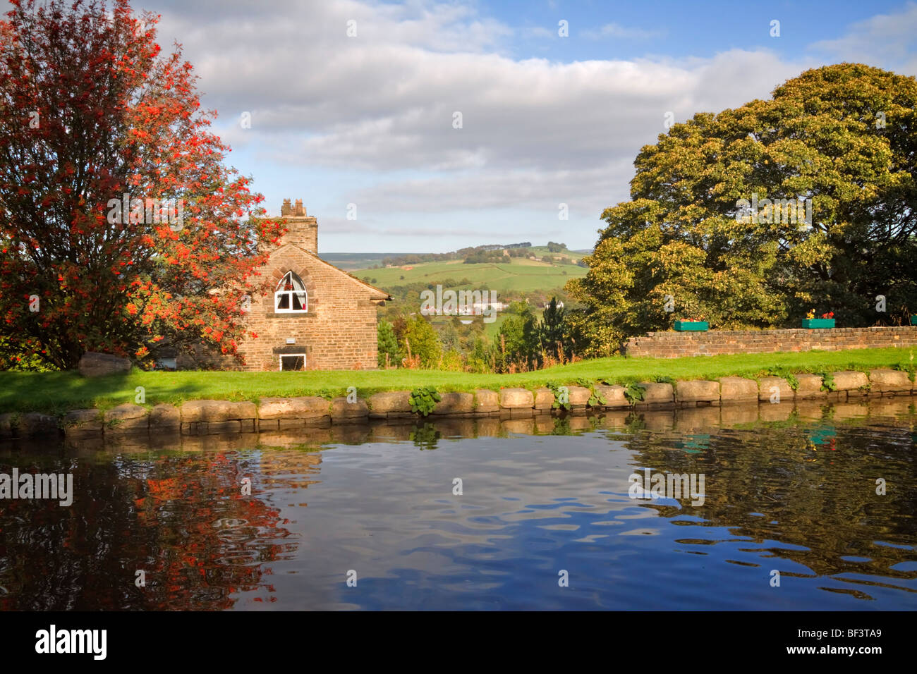 Cheshire countryside from the Peak Forest Canal, Marple, Cheshire Stock