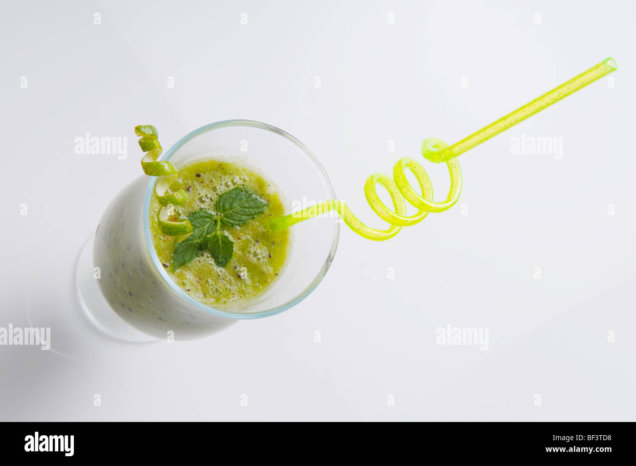 High angle view of a glass of mint cocktail Stock Photo