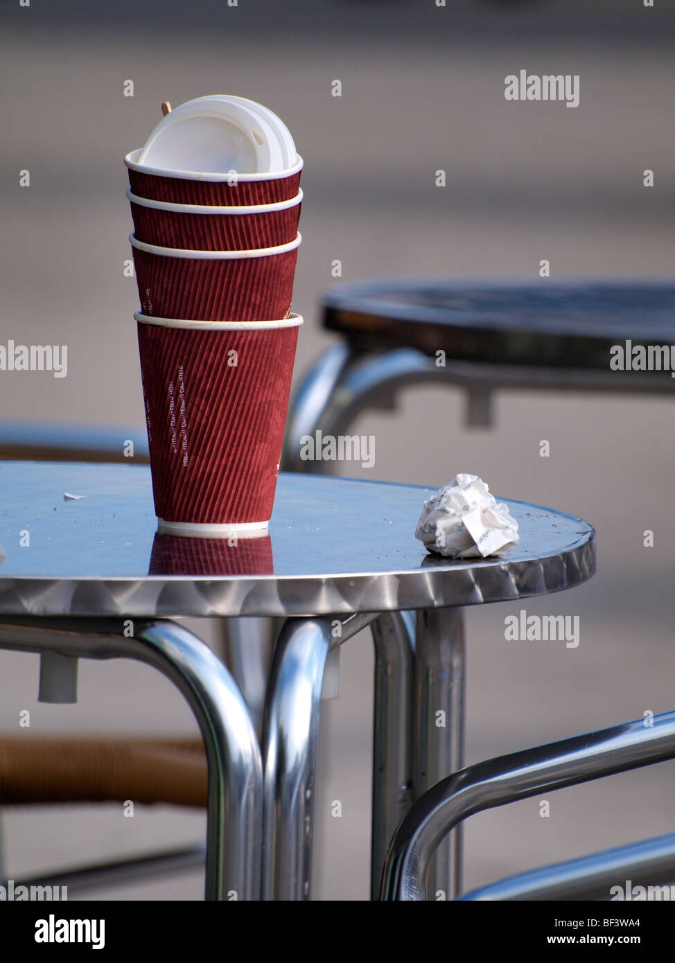 Stack of used disposable coffee cups Stock Photo Alamy