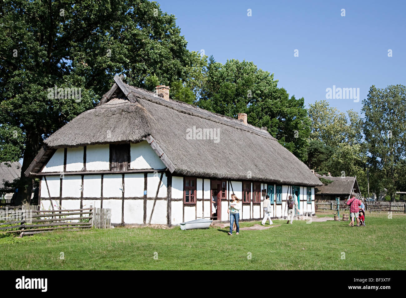 Traditional thatched house Kluki open air folk museum Poland Stock Photo