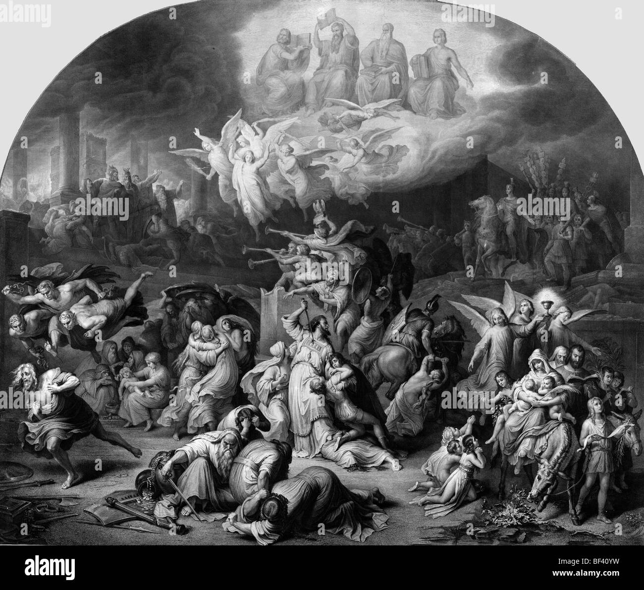 Destruction of Jerusalem - The Angels and God look on as Jerusalem is destroyed Stock Photo