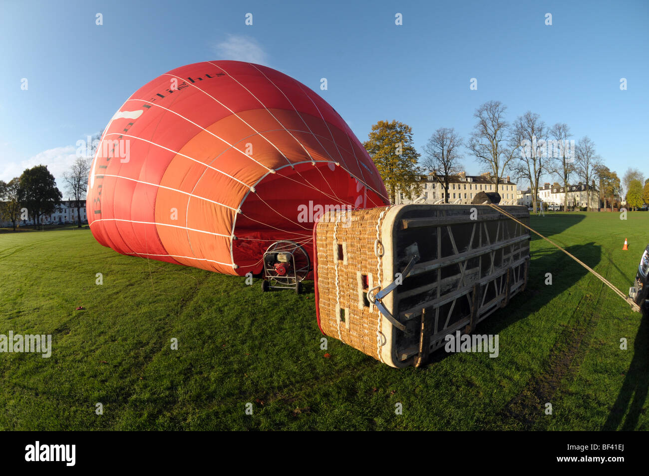 Hot air balloon being inflated at the North Inch. Stock Photo