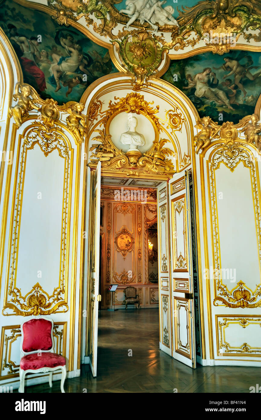 Paris, France - Inside, French History Archives Museum, Architectural Detail, Ceiling Painting 'Oval Room' 'Ho-tel de Soubise' parisian salon, Stock Photo