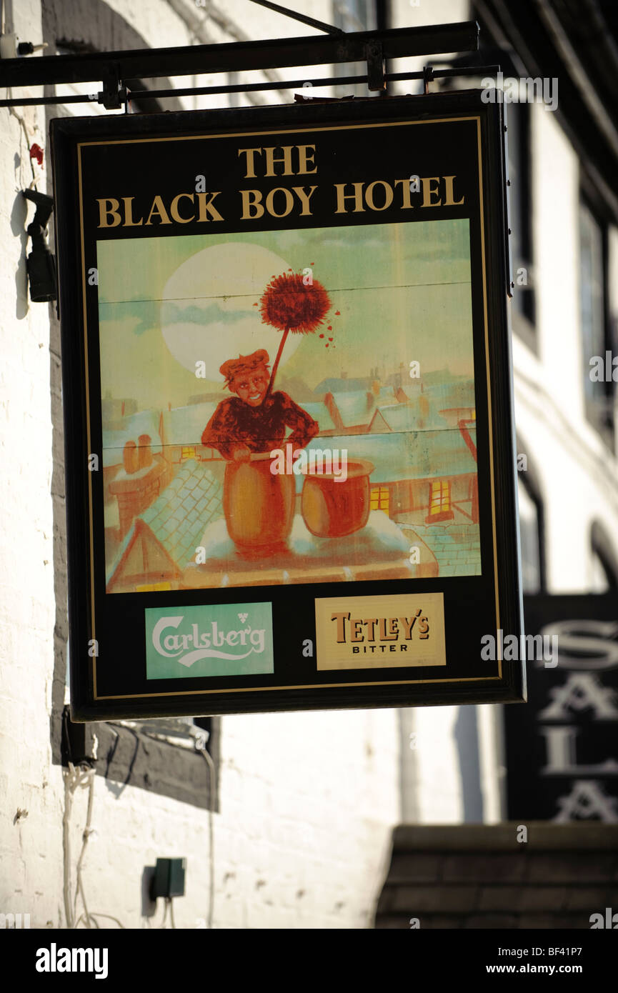 The Black Boy Hotel Pub Sign Newtown , Powys, Mid Wales UK Stock Photo ...