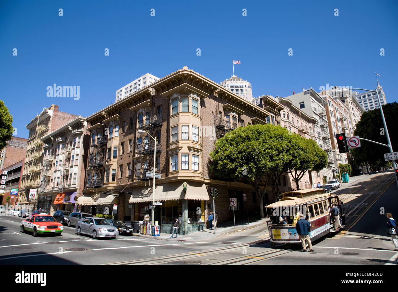 Corner of Powell Street and Bush Street, San Francisco with cable car