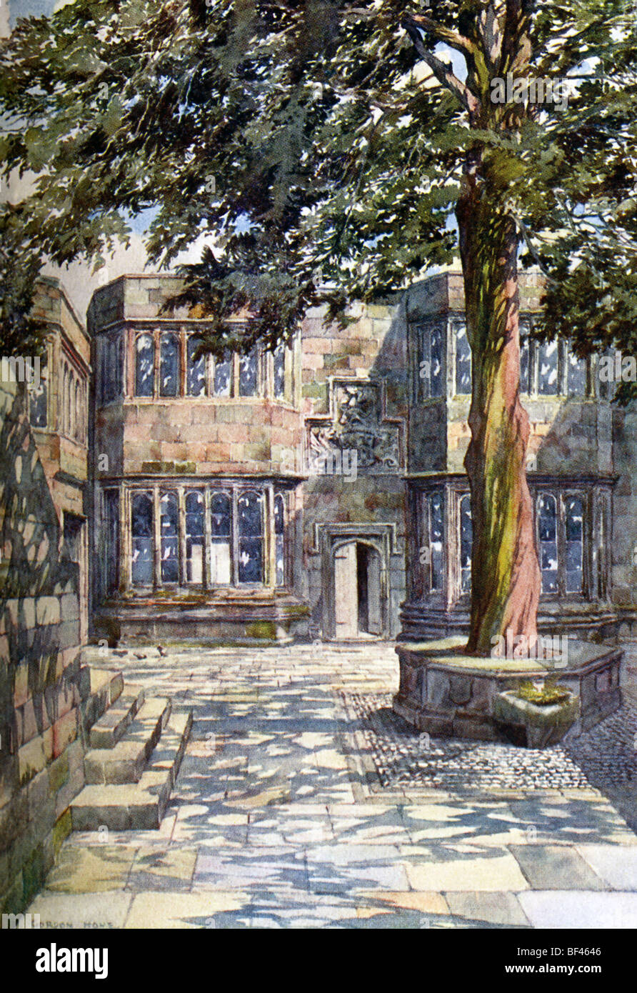 The courtyard of Yorkshire's Skipton Castle, one of England's best preserved and most complete medieval castles Stock Photo