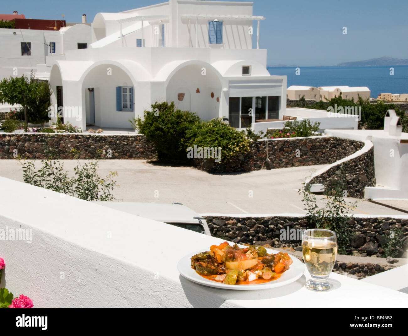 greece greek food vegetables architecture residence cyclades islands mediterranean aegean view landscape scenic seascape sea mix Stock Photo